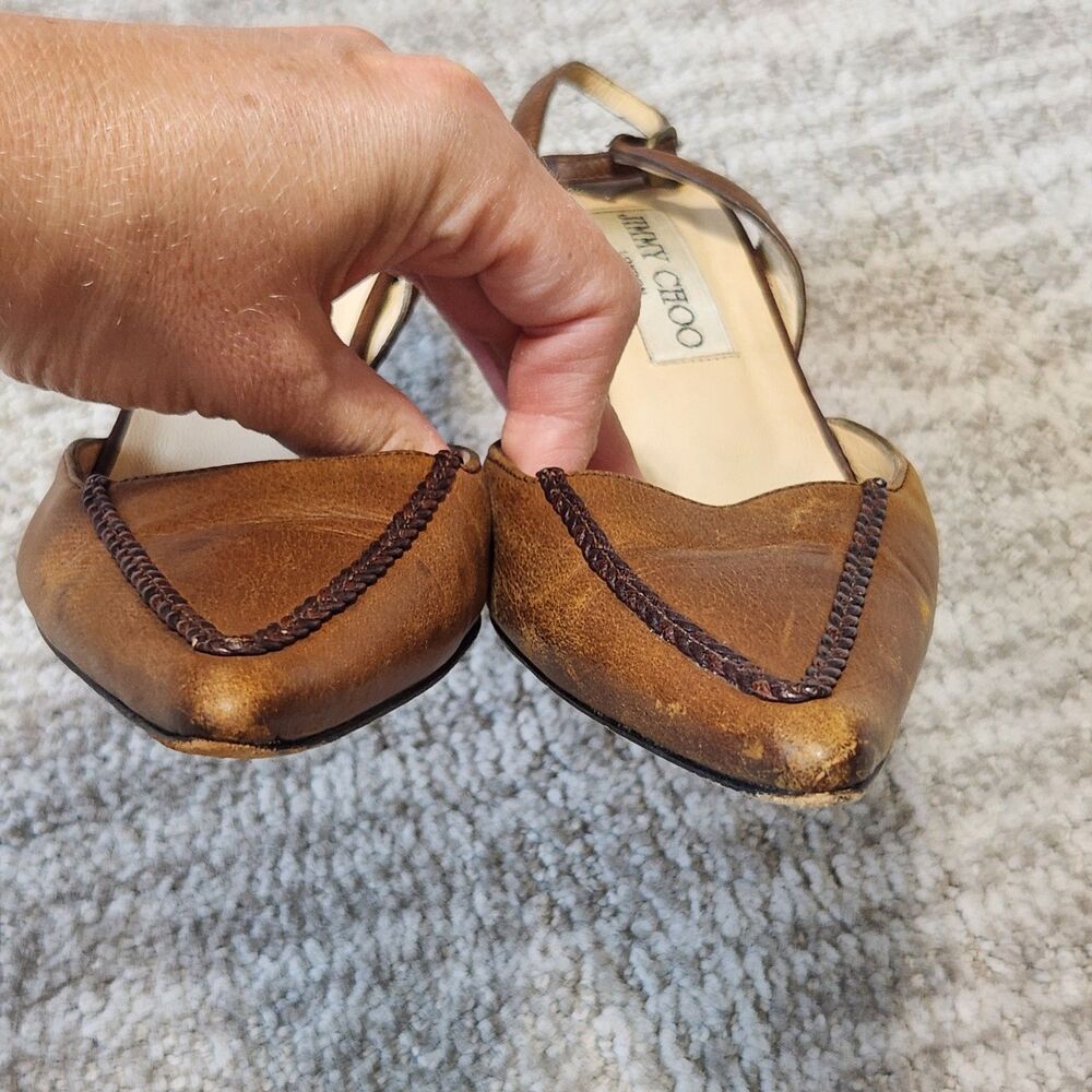 Jimmy Choo women's point toe slingback leather heels brown size 37 IT or 7 US - Picture 3 of 10